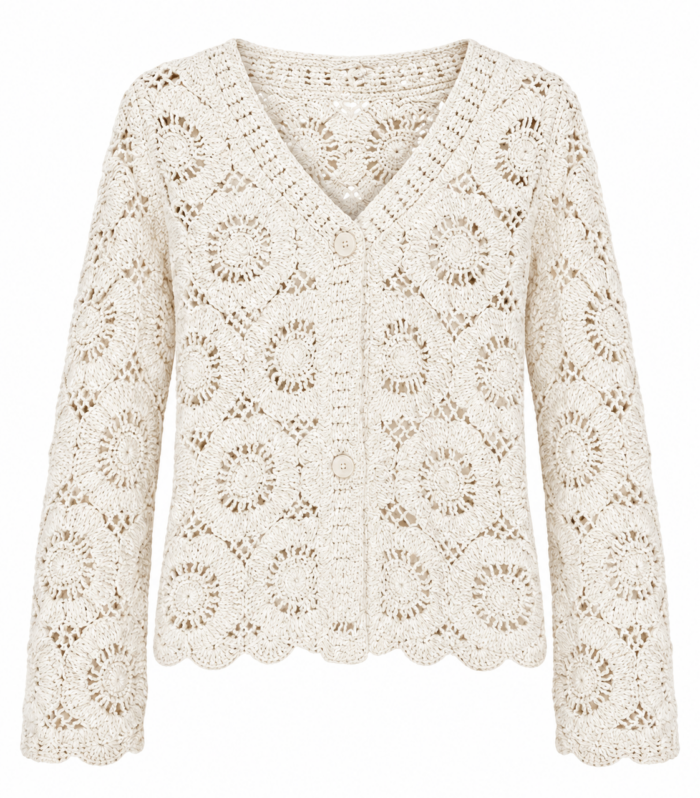 Cream Crochet Button Sweater