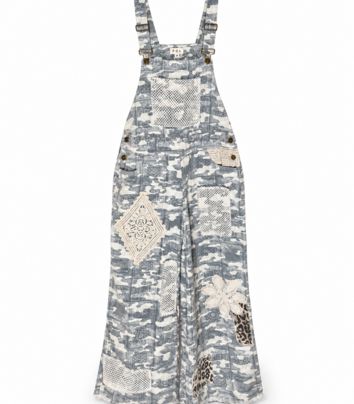 Camo Print Denim Overalls