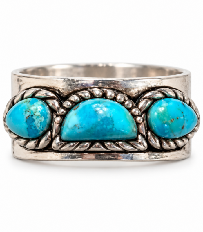 Triple Stone Simplicity Turquoise and Sterling Silver Ring