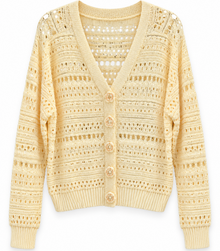 Yellow Flower Button Sweater