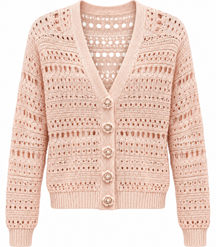 Light Pink Flower Button Sweater