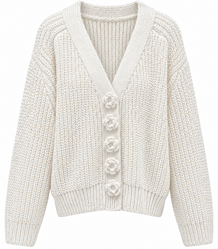 Cream Flower Button Sweater