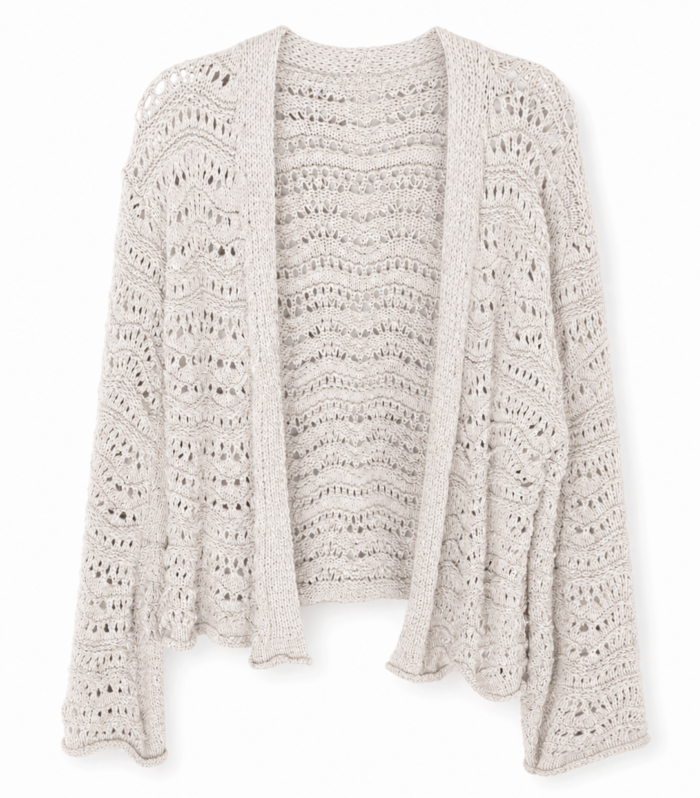 Cream open-front crochet cardigan, airy boho western layering piece