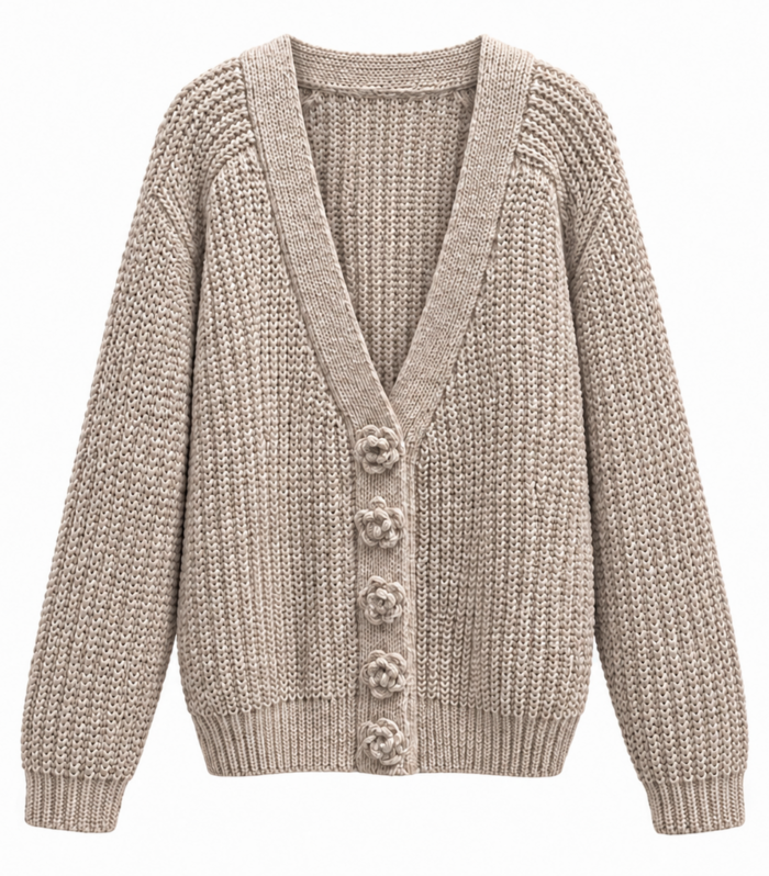 Latte Flower Button Sweater Front sold by boho cowgirl from nj