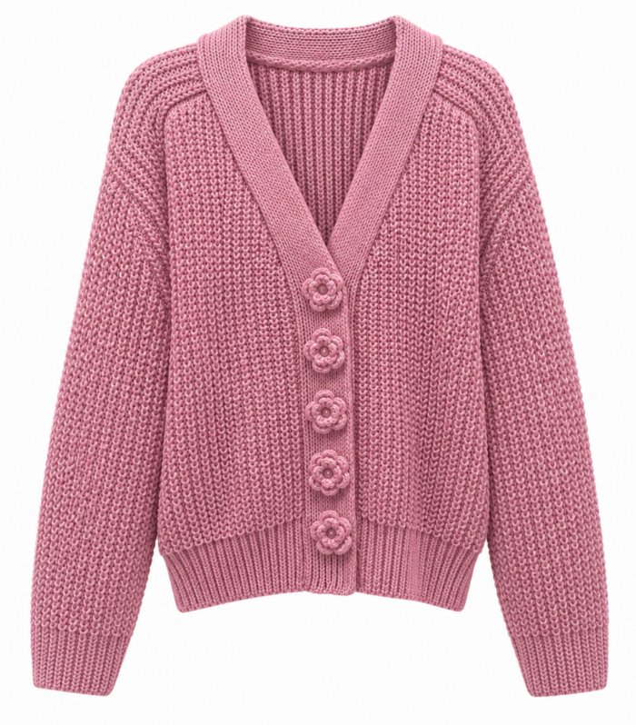 Mauve Flower Button Sweater